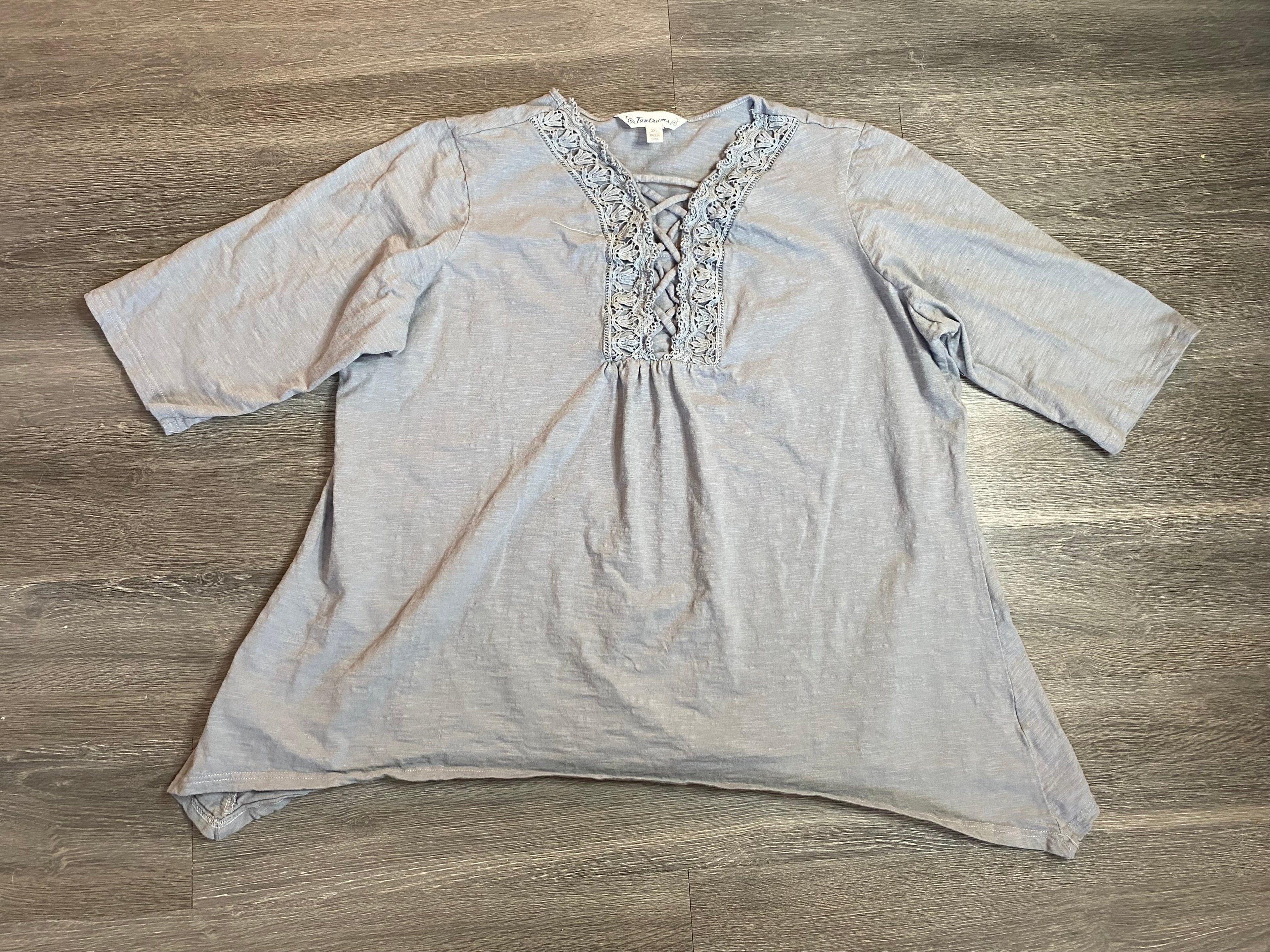 Masc Gray Lace Up Top